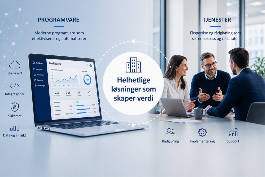 Hero bilde som viser at Docstream både er en programvare (SaaS) leverandær men også leverer konsulenttjenester relatert til dokumentasjon